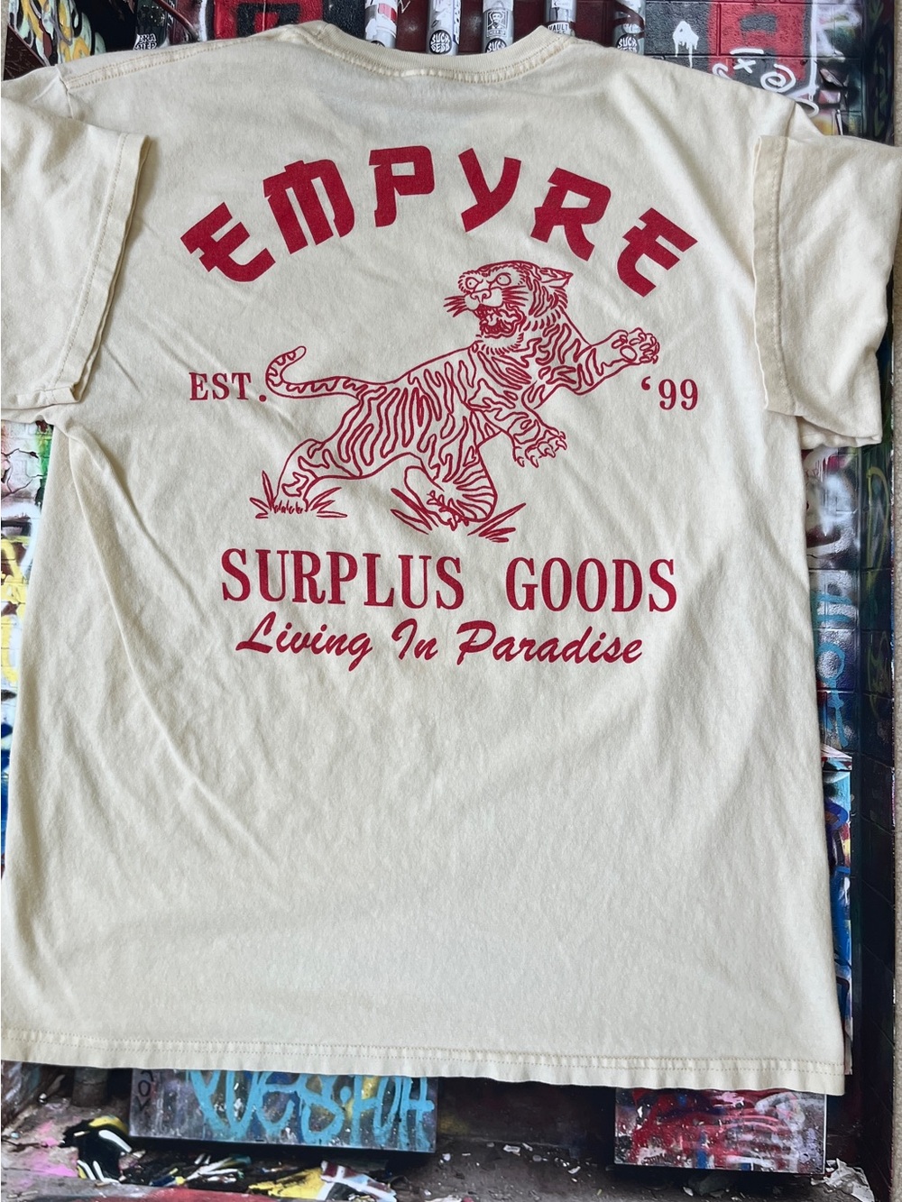 Empyre Cream Tee with Red Tiger Graphic
